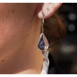 Boucles d'oreille créoles bleuet en acier inoxydable avec vraies fleurs de bleuet - Bijoux en vraies fleurs à Clermont