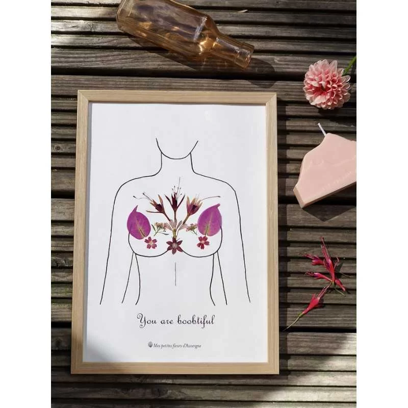 Tirage d'art / affiche / poster de l'herbier "You are boobtiful" en fleurs séchées d'Auvergne