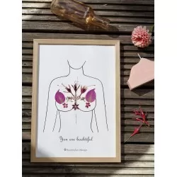 Tirage d'art / affiche / poster de l'herbier "You are boobtiful" en fleurs séchées d'Auvergne