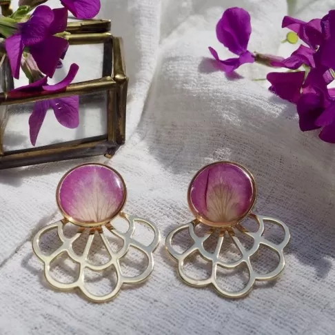 Boucles d'oreille 2 en 1 pétales de rose - Bijoux vraies fleurs Clermont