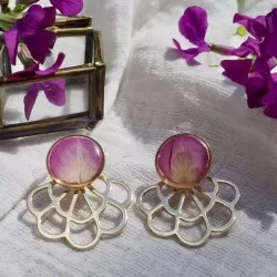 Boucles d'oreille 2 en 1 pétales de rose - Bijoux vraies fleurs Clermont