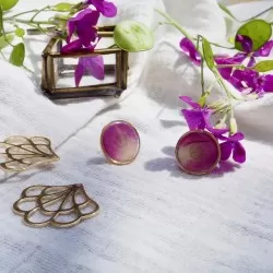 Boucles d'oreille 2 en 1 pétales de rose - Bijoux en fleurs Clermont
