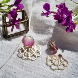 Boucles d'oreille 2 en 1 pétales de rose - Bijou fleur Clermont