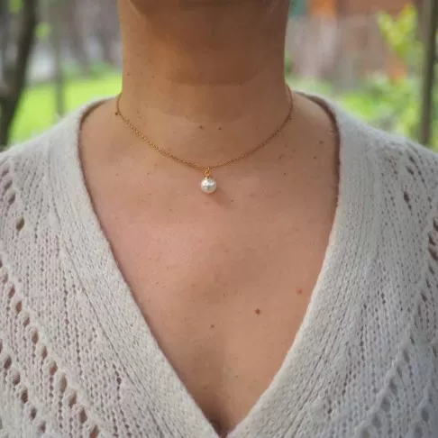 Collier de dos en acier inoxydable doré en fleur de carotte sauvage et perle synthétique - collier vraie fleur
