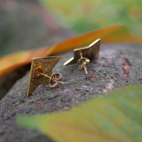 Arrière des puces d'oreille triangles en fleurs de carotte sauvages avec un fond noir - bijou en fleurs