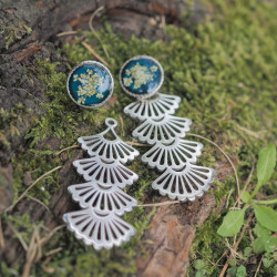 Bijoux fleurs Clermont - Boucles d'oreilles 2 en 1 acier inoxydable en vraies fleurs d'Auvergne
