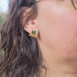 Puces d'oreille triangles en fleurs de carotte sauvages avec un fond noir - bijoux vraies fleurs Clermont
