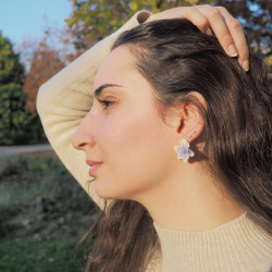 Boucles d’oreille fleur 3D de fleurs d'hortensias bleues - Bijou vraie fleur Clermont