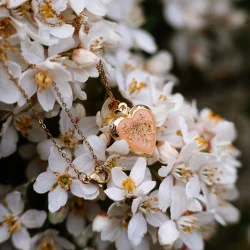Bijou en fleurs séchées clermont - Médaillon doré en forme de coeur, en fleurs de carotte sauvage