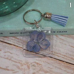 Porte-clés en fleur d'hortensia bleu