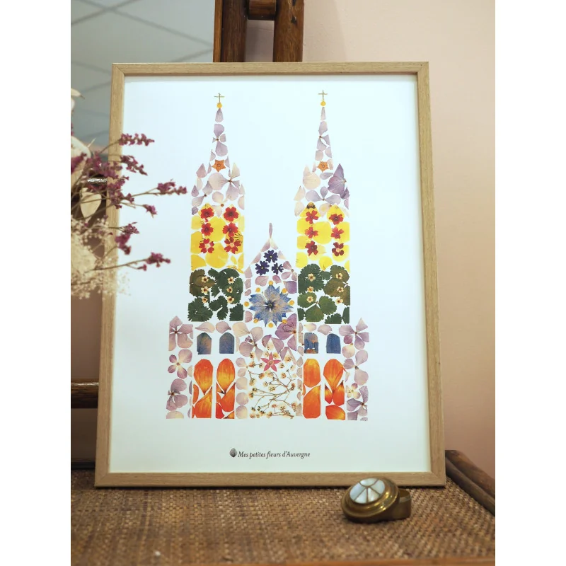 Tirage d'art / affiche / poster de l'herbier Cathédrale de Clermont-Ferrand A3 en fleurs séchées d'Auvergne - 2