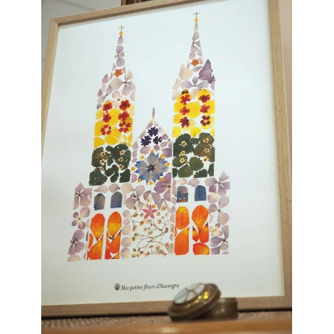 Tirage d'art / affiche / poster de l'herbier Cathédrale de Clermont-Ferrand A3 en fleurs séchées d'Auvergne - 3