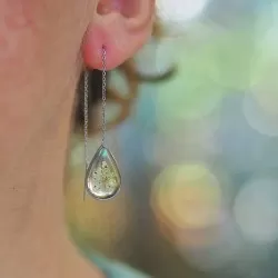Boucles d'oreilles gouttes en acier inoxydable argenté fleur de carotte sauvage dans de la résine - bijou fleur 2