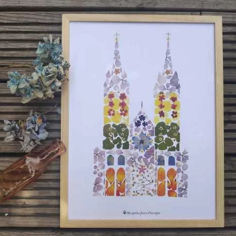 Tirage d'art / affiche / poster de l'herbier Cathédrale de Clermont-Ferrand A3 en fleurs séchées d'Auvergne - 2