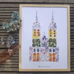 Tirage d'art / affiche / poster de l'herbier Cathédrale de Clermont-Ferrand A3 en fleurs séchées d'Auvergne - 2