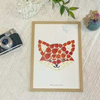 Tableau Herbier pour chambre d'enfant représentant un petit renard orange en fleurs d'Auvergne - cadre fleurs
