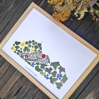 Tirage d'art / affiche / poster de l'herbier Puy-de-Dôme A4 en fleurs séchées jaune, rouge et bleu, et végétaux d'Auvergne  - 2