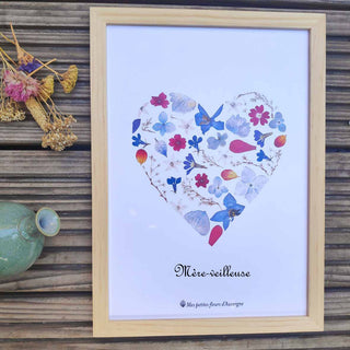 Tirage d'art personnalisable de l'herbier coeur bleu et rouge en fleurs séchées d'Auvergne  - 4