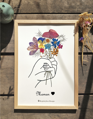 Tirage d'art / affiche / poster  personnalisable de l'herbier "Offrir un bouquet" en fleurs séchées d'Auvergne  - 3
