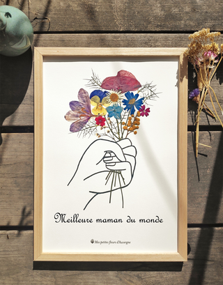 Tirage d'art / affiche / poster  personnalisable de l'herbier "Offrir un bouquet" en fleurs séchées d'Auvergne  - 4