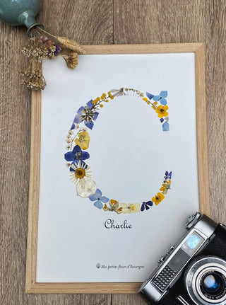 Tableau herbier en fleurs séchées initiale personnalisé C multicolore - cadre fleurs
