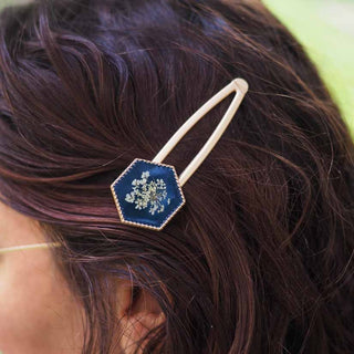 Barrette fleur de carotte sauvage, hexagone  - 3 bijou fleur