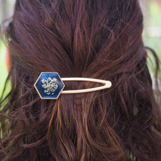 Barrette fleur de carotte sauvage, hexagone  - 4 bijou fleur
