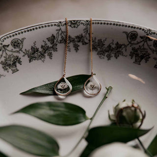 Boucles d'oreille en laiton doré à l'or fin avec inclusion de fleurs de gypsophile