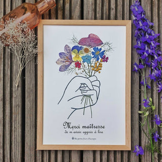 Tirage d'art / affiche / poster  personnalisable de l'herbier "Offrir un bouquet" en fleurs séchées d'Auvergne  - 2
