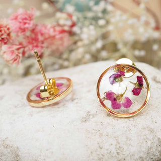 Puces d'oreille en acier inoxydable doré fleurs d'alysse - Bijoux vraies fleurs Clermont