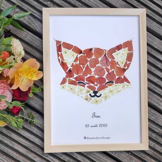 Tableau Herbier pour chambre d'enfant représentant un petit joli renard orange en fleurs d'Auvergne - cadre fleurs