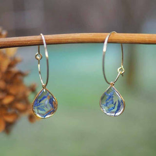 Boucles d'oreille créoles bleuet en laiton doré - bijou fleur
