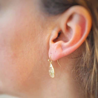 Petites boucles d'oreilles gouttes en laiton doré avec inclusion de fleur de carotte sauvage dans de la résine transparente