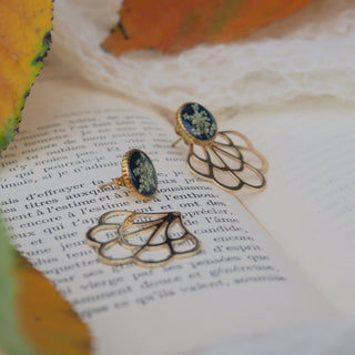 Bijou vraies fleurs - Boucles d'oreille 2 en 1 dorées pour 2 looks en fleurs de carottes sauvage à Clermont