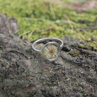 Bague réglable fleur de carotte argentée - Bijou vraies fleurs Clermont
