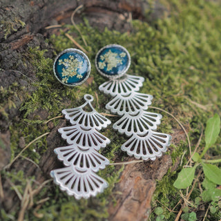 Bijoux fleurs Clermont - Boucles d'oreilles 2 en 1 acier inoxydable en vraies fleurs d'Auvergne