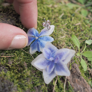 arrières des Boucles d’oreille fleur 3D de fleurs  d'hortensias bleues -  Bijou fleurs Clermont