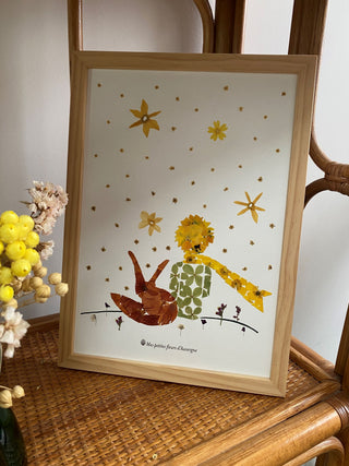 Tableau herbier du Petit Prince de Saint Exupéry en fleurs séchées d'Auvergne - cadre fleurs