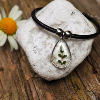 Bijou fleur - Bracelet en cuir pour homme avec une petite fougère