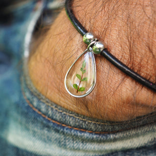 Bracelet en cuir pour homme en feuille de fougère - bijou fleur