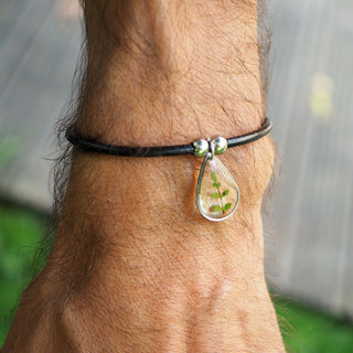 Bracelet en cuir pour homme en feuille de fougère - bijou fleur 2