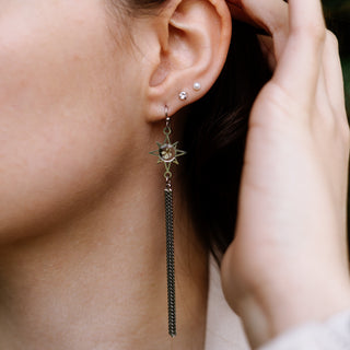 Bijou vraies fleurs clermont - Boucles d'oreilles en argent lune et soleil avec des fleurs de carotte sauvage