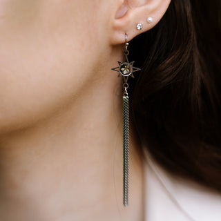 Bijoux vraies fleurs Clermont - Boucles d'oreilles en argent lune et soleil avec des fleurs de carotte