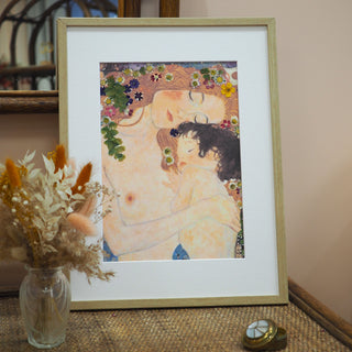 Tableau herbier - adaptation de la peinture La mère et l'enfant de Gustav Klimt avec des fleurs séchées cueillies en Auvergne 1