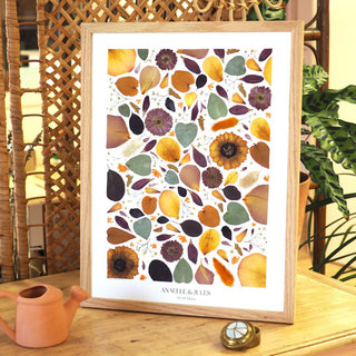 Tableau herbier forme personnalisable motif rectangle avec prénoms... en fleurs séchées d'Auvergne - cadre fleurs