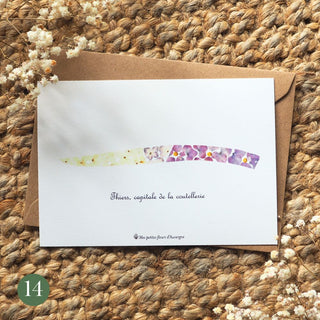 Carte postale en fleurs séchées d'Auvergne d'un couteau de Thiers