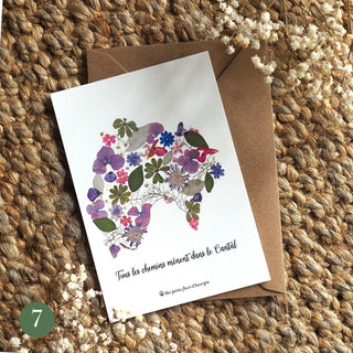 Carte postale en fleurs séchées d'Auvergne du Cantal - carte du cantal