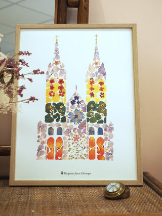 Tirage d'art / affiche / poster de l'herbier Cathédrale de Clermont-Ferrand A3 en fleurs séchées d'Auvergne  - 2