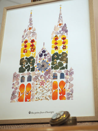 Tirage d'art / affiche / poster de l'herbier Cathédrale de Clermont-Ferrand A3 en fleurs séchées d'Auvergne  - 3