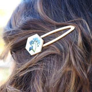 Bijou fleur clermont - Barrette cheveux en vraies fleurs de myosotis bleues